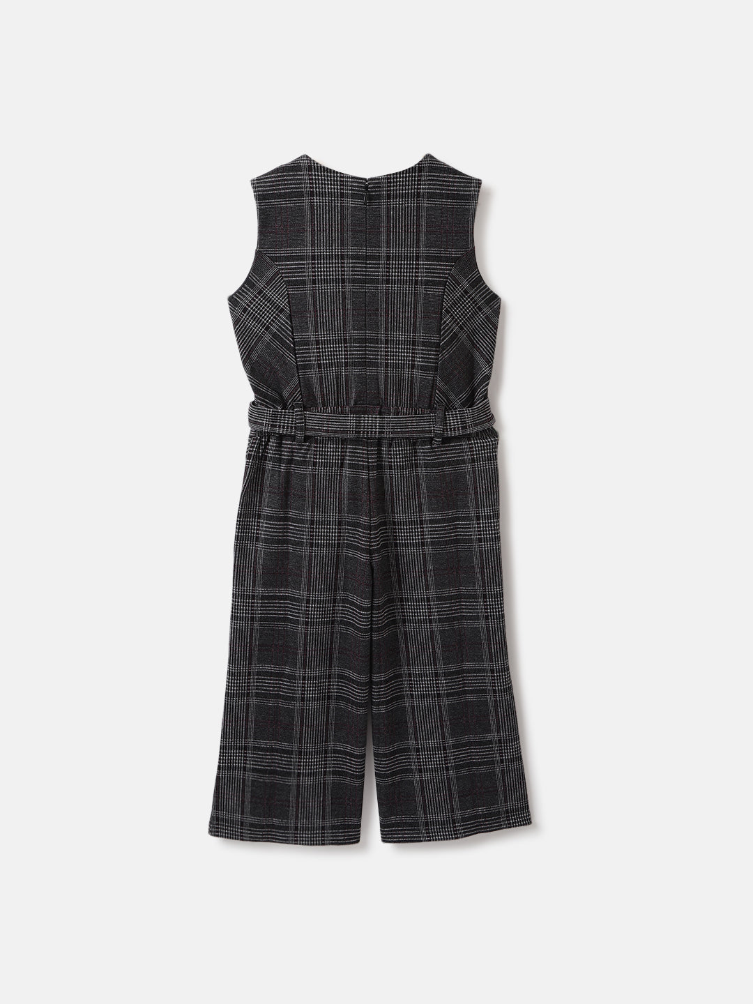 Elle Girls Black Checked V-Neck Sleeveless Jumpsuit