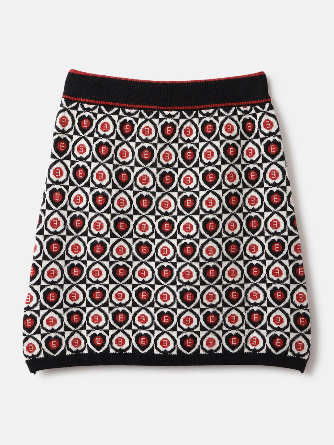 Elle Girls Black Printed Regular Fit Mid-Rise A-Line Skirt