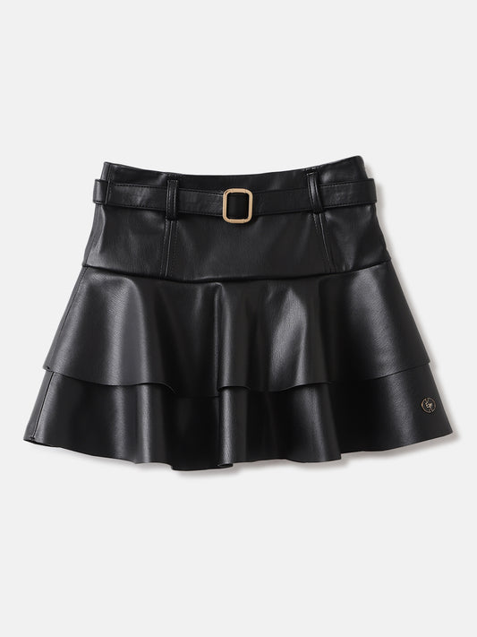 Elle Girls Black Solid Tiered A-Line Skirt