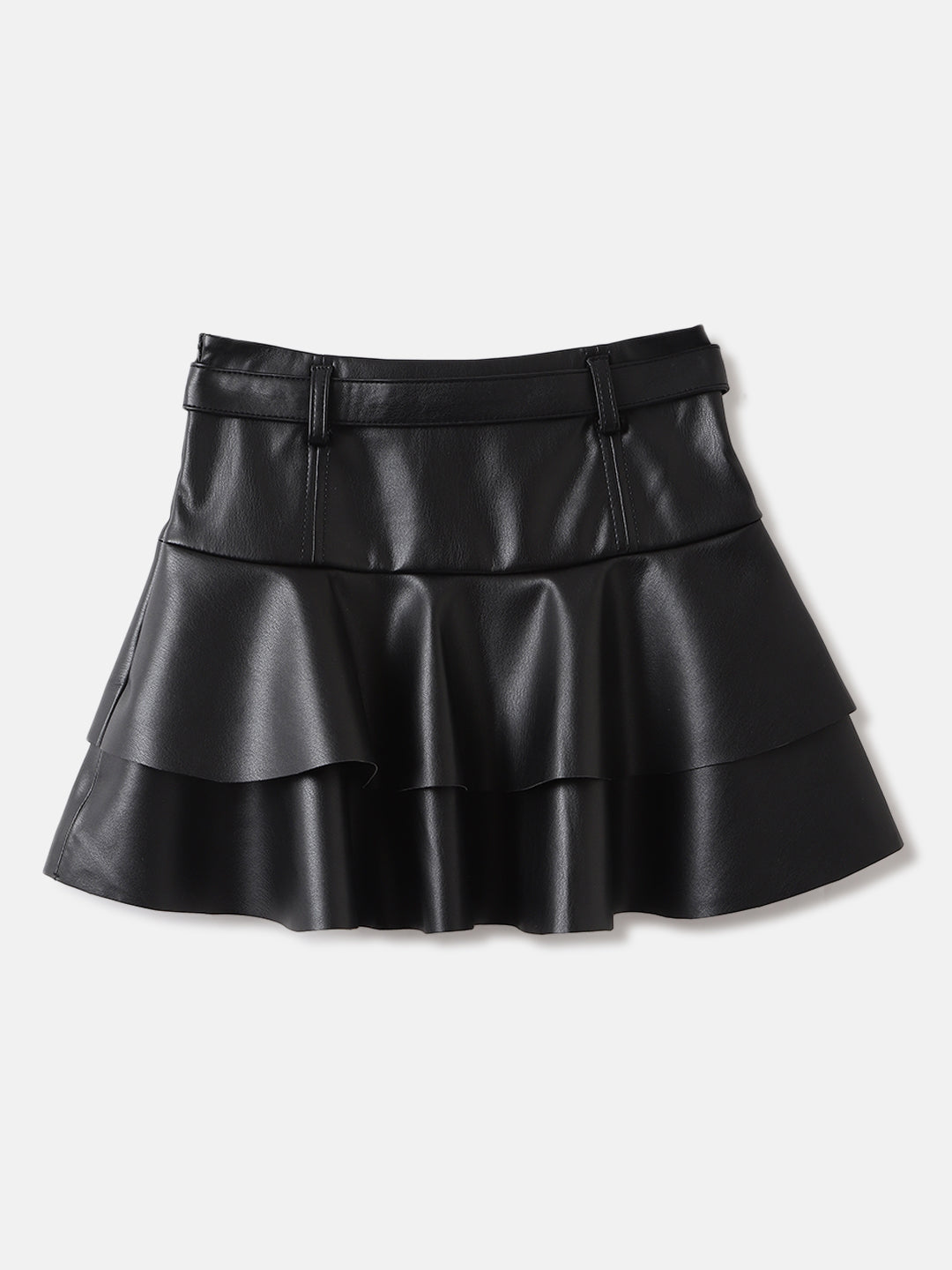 Elle Girls Black Solid Tiered A-Line Skirt