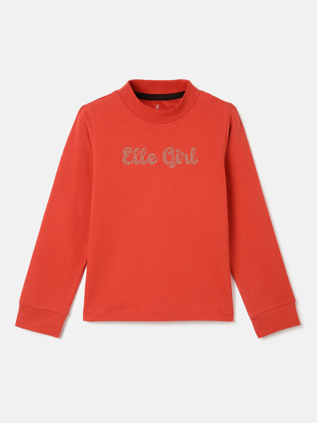 Elle Girls Red Solid Round Neck Full Sleeves T-Shirt