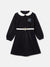 Elle Girls Navy Blue Solid Peter Pan Collar Full Sleeves A-Line Dress