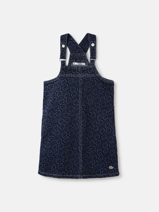 Elle Girls Blue Printed Shoulder Straps Sleeveless Pinafore Dress