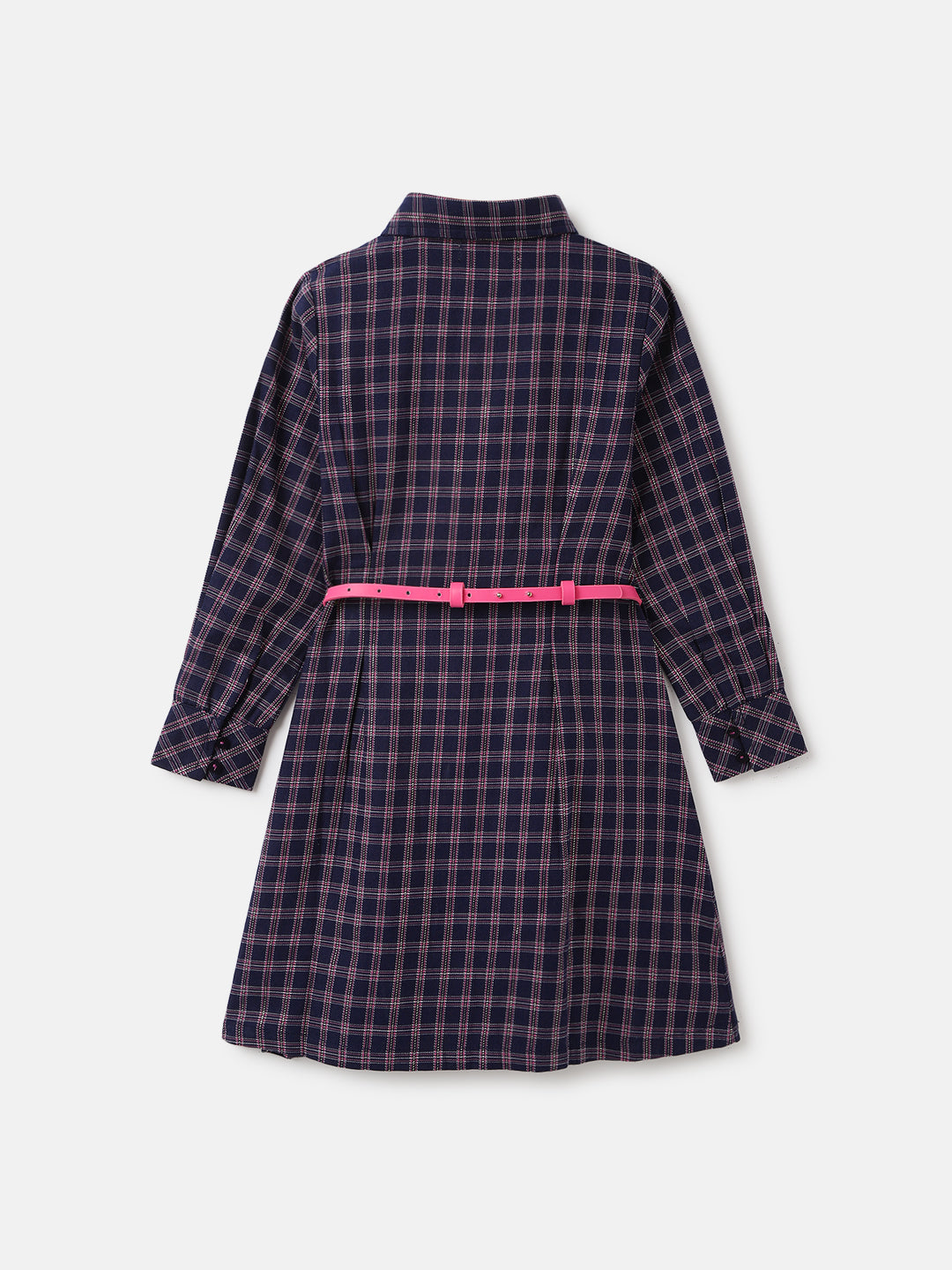 Elle Girls Blue Checked Spread Collar Full Sleeves Shirt Dress