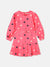 Elle Girls Dark Pink Polka Print Round Neck Full Sleeves Pleated A-Line Dress