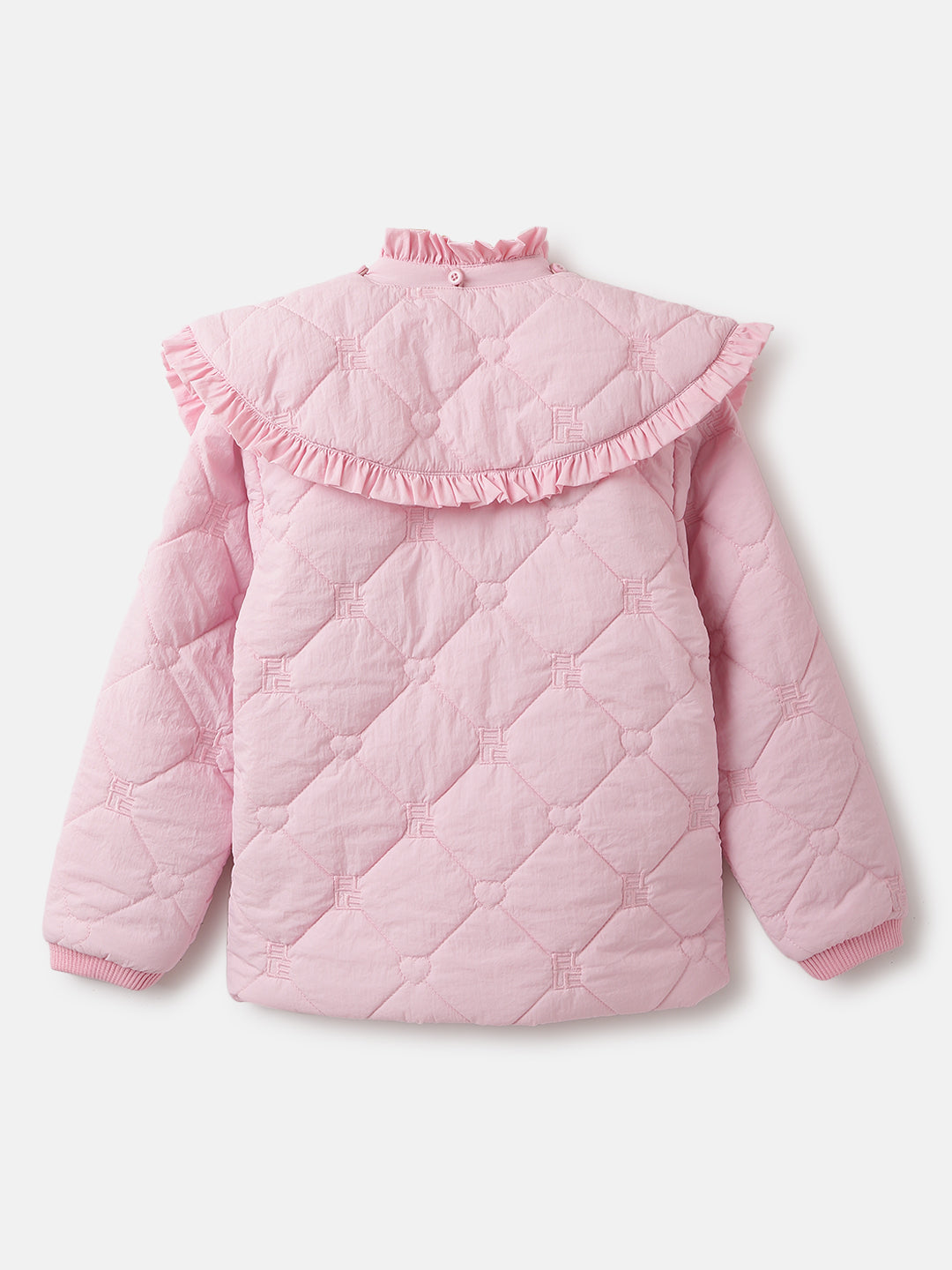 Elle Girls Pink Solid High Neck Full Sleeves Quilted Jacket