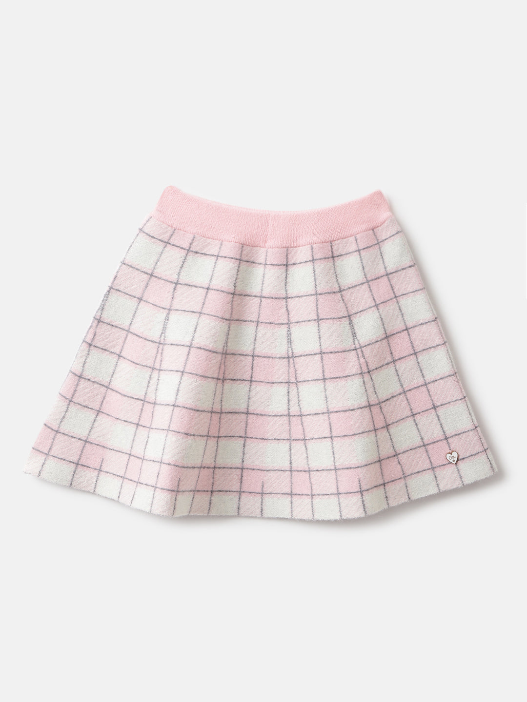 Elle Girls Pink Checked Flared Fit Mid-Rise A-Line Skirt