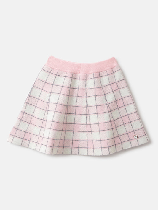 Elle Girls Pink Checked Flared Fit Mid-Rise A-Line Skirt