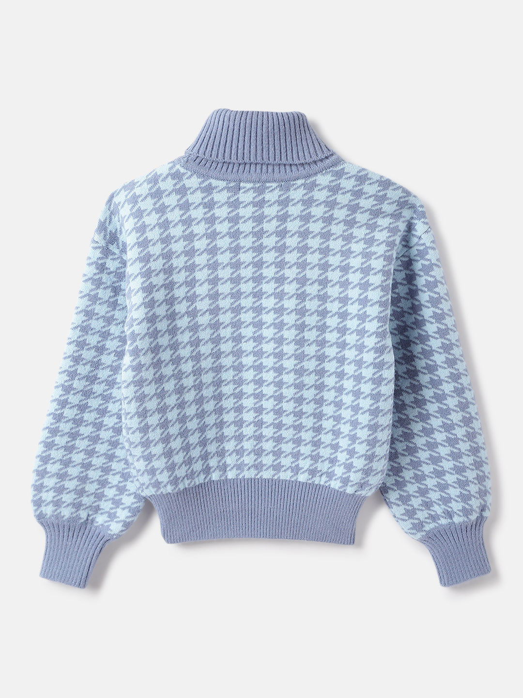 Elle Girls Checked Turtle Neck Full Sleeves Pullover Style Sweater