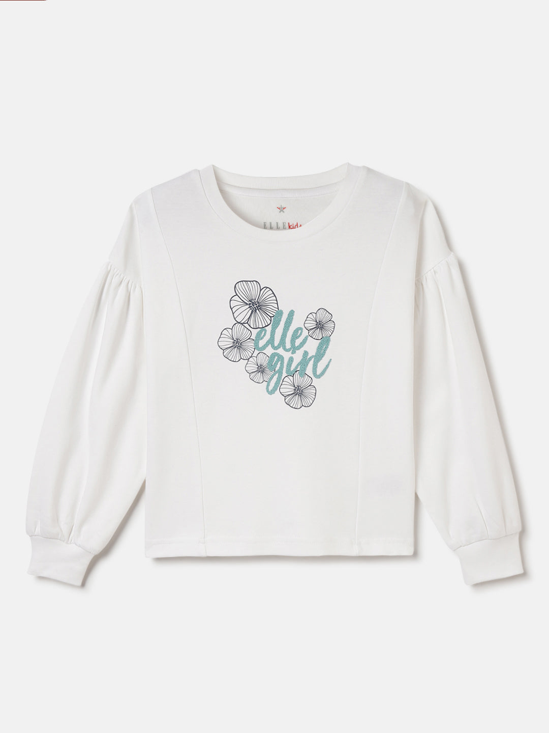 Elle Girls White Solid Round Neck Full Sleeves T-Shirt