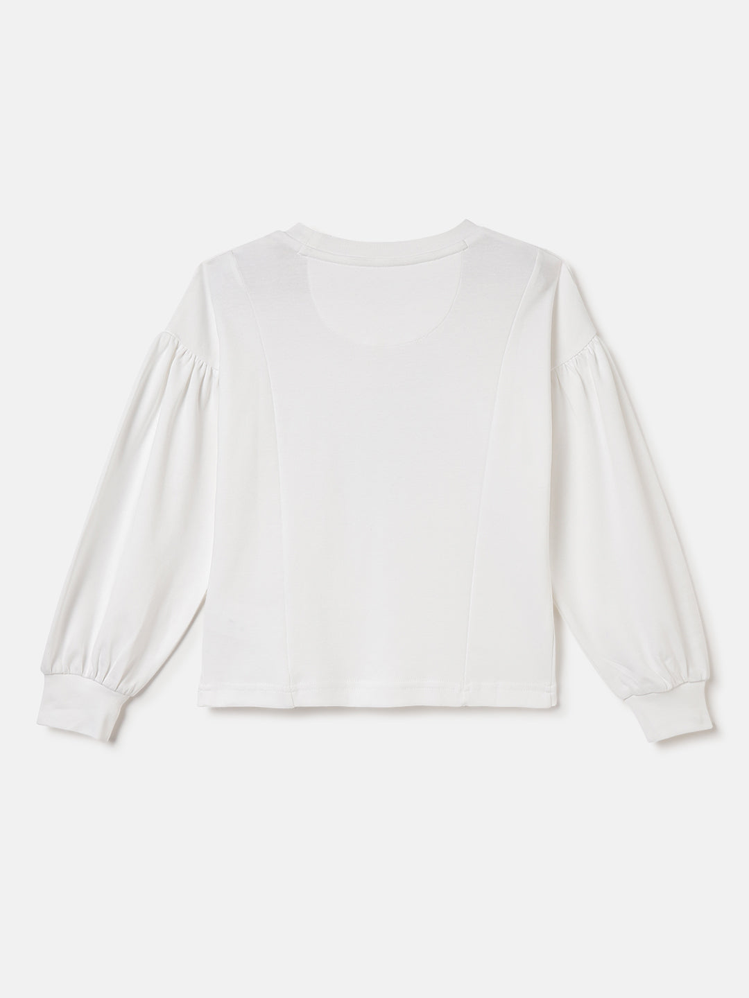 Elle Girls White Solid Round Neck Full Sleeves T-Shirt