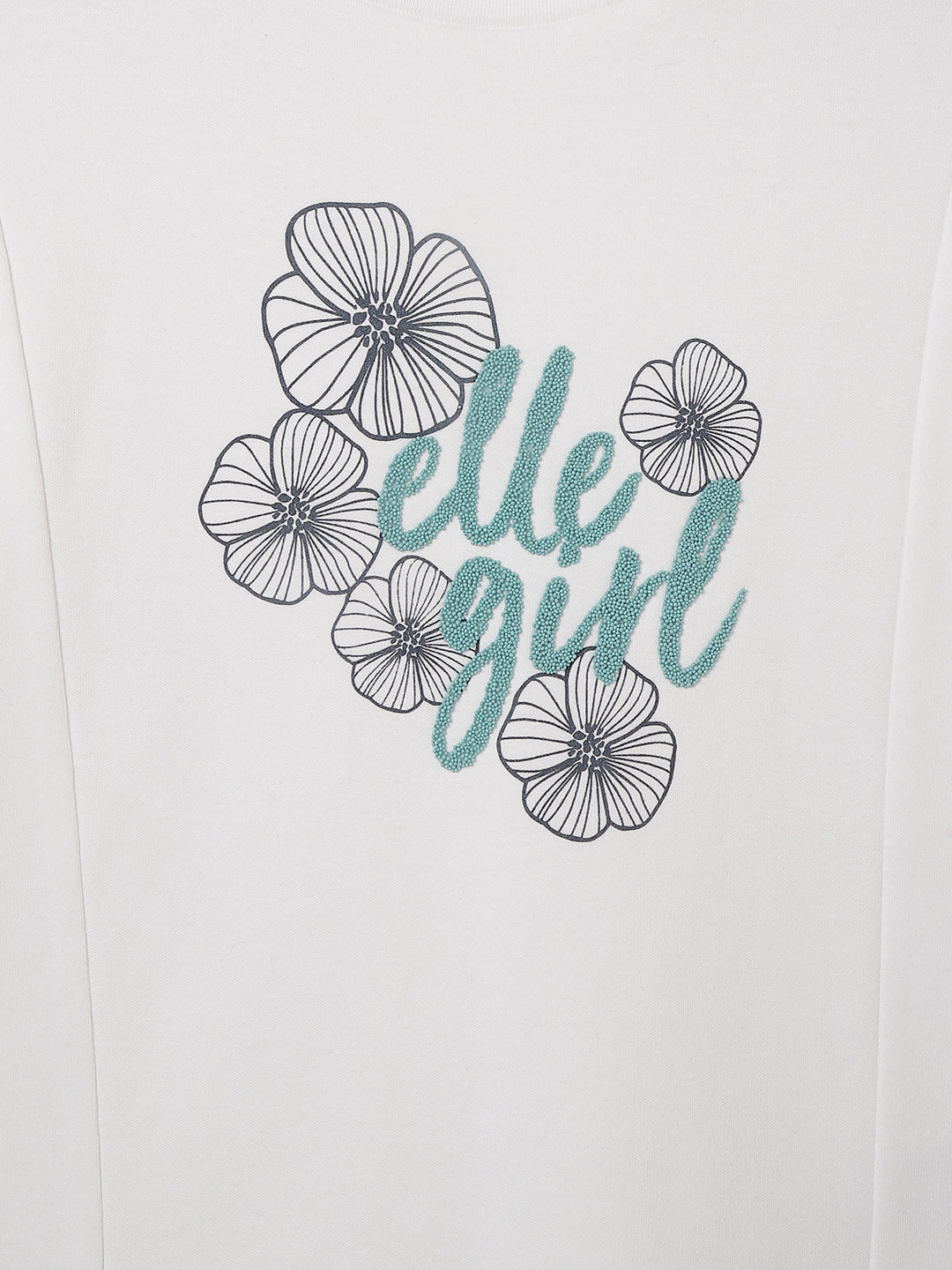 Elle Girls White Solid Round Neck Full Sleeves T-Shirt