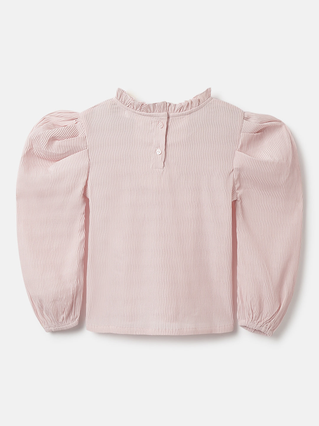 Elle Girls Pink Embellished Ruffle Neck Full Sleeves Top