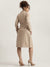 Elle Women Beige Solid Notched Collar Full Sleeves Overcoat