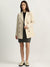 Elle Women Beige Solid Notched Collar Full Sleeves Overcoat