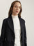 Elle Women Navy Blue Solid Shawl Collar Full Sleeves Coat