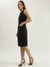 Elle Women Black Textured Round Neck Sleeveless Sheath Dress