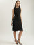 Elle Women Black Textured Round Neck Sleeveless Sheath Dress