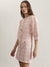 Elle Women Pink Checked Round Neck 3/4Th Sleeves Sheath Dress