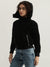 Elle Women Black Solid Detachable Hooded` Full Sleeves Bomber Jacket