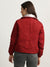 Elle Women Red Solid Stand Collar Full Sleeves Reversible Jacket