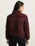 Elle Women Maroon Solid Stand Collar Full Sleeves Quilted Jacket