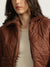 Elle Women Brown Solid Stand Collar Full Sleeves Quilted Jacket