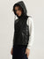 Elle Women Black Solid Hooded Sleeveless Jacket