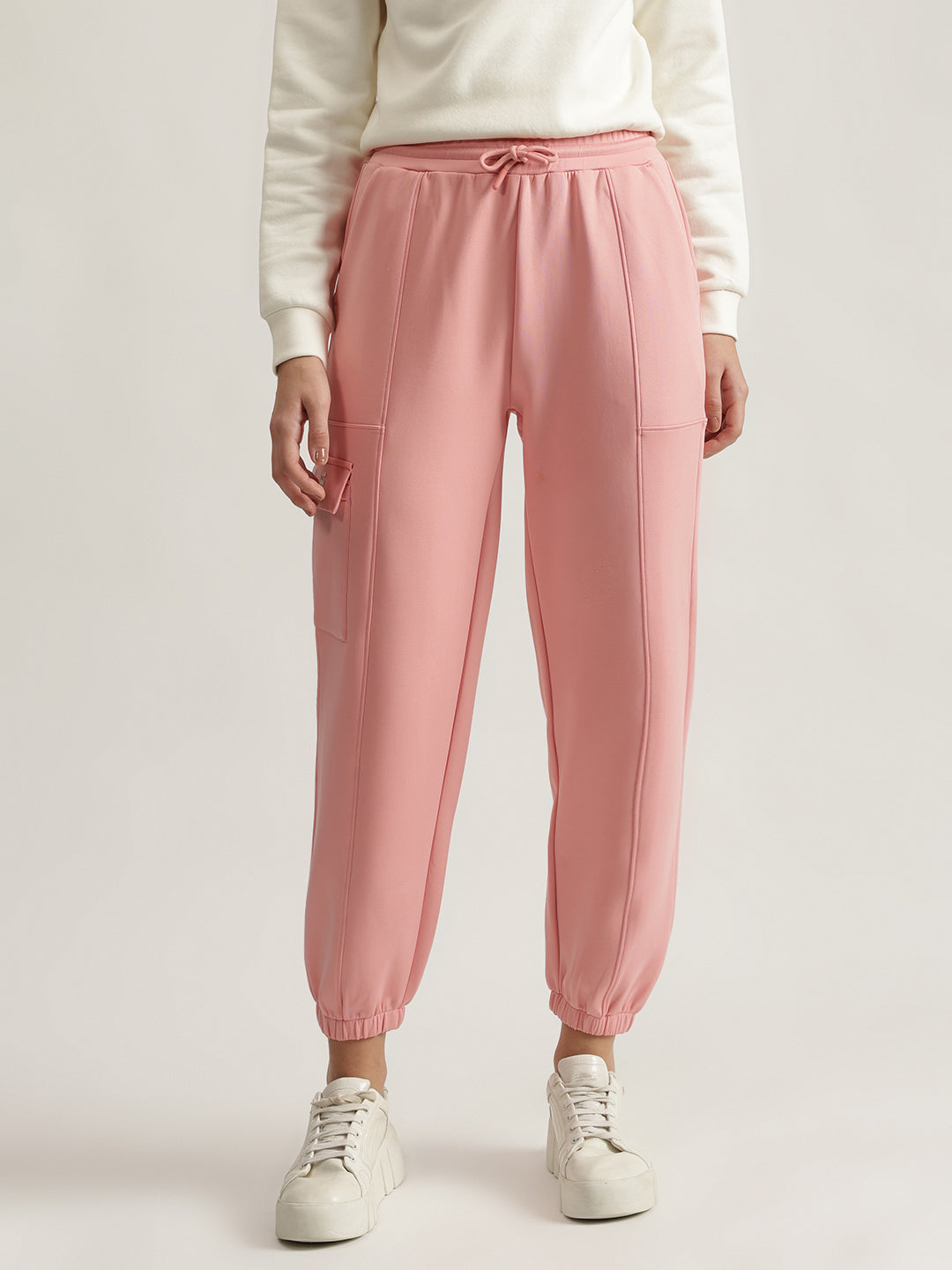 Elle Women Pink Solid Relaxed Fit Joggers Style Sweatpant