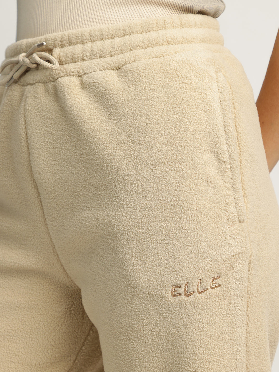 Elle Women Beige Self Design High-Rise Oversized Sweatpant