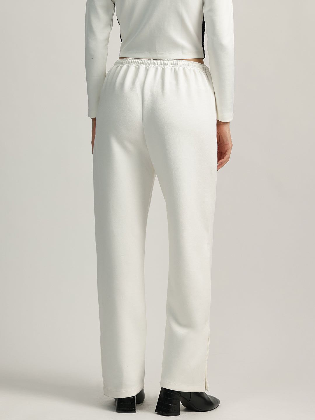 Elle Women White Solid High-Rise Oversized Sweatpant