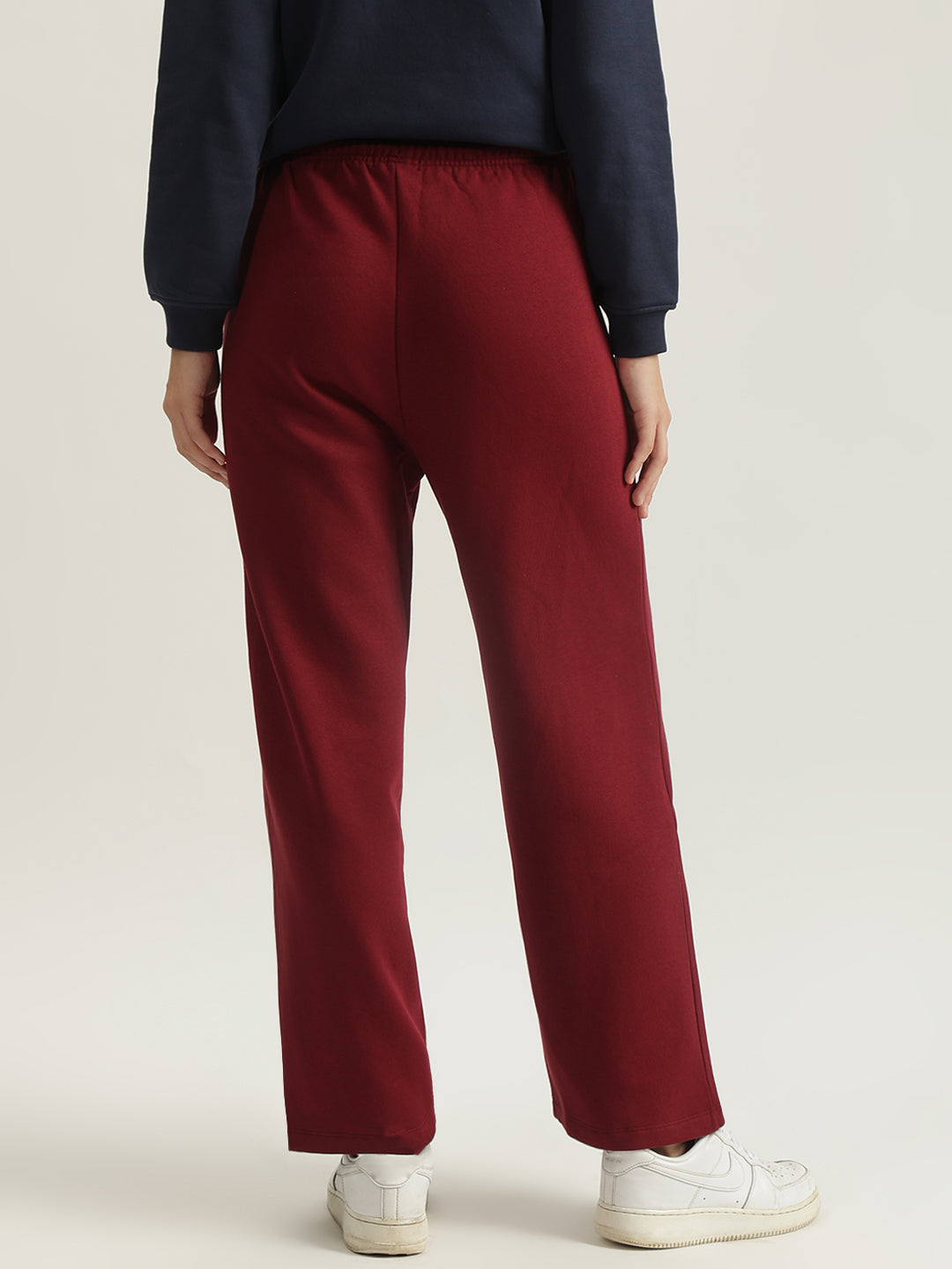 Elle Women Red Solid Straight Fit Mid-Rise Track Pant