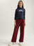 Elle Women Red Solid Straight Fit Mid-Rise Track Pant