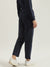 Elle Women Navy Solid Straight Fit Mid-Rise Track Pant