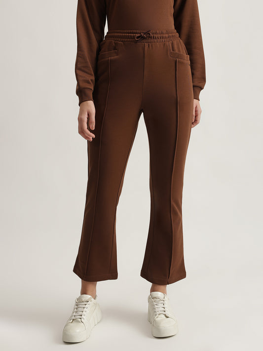 Elle Women Brown Solid Relaxed Fit Sweatpant