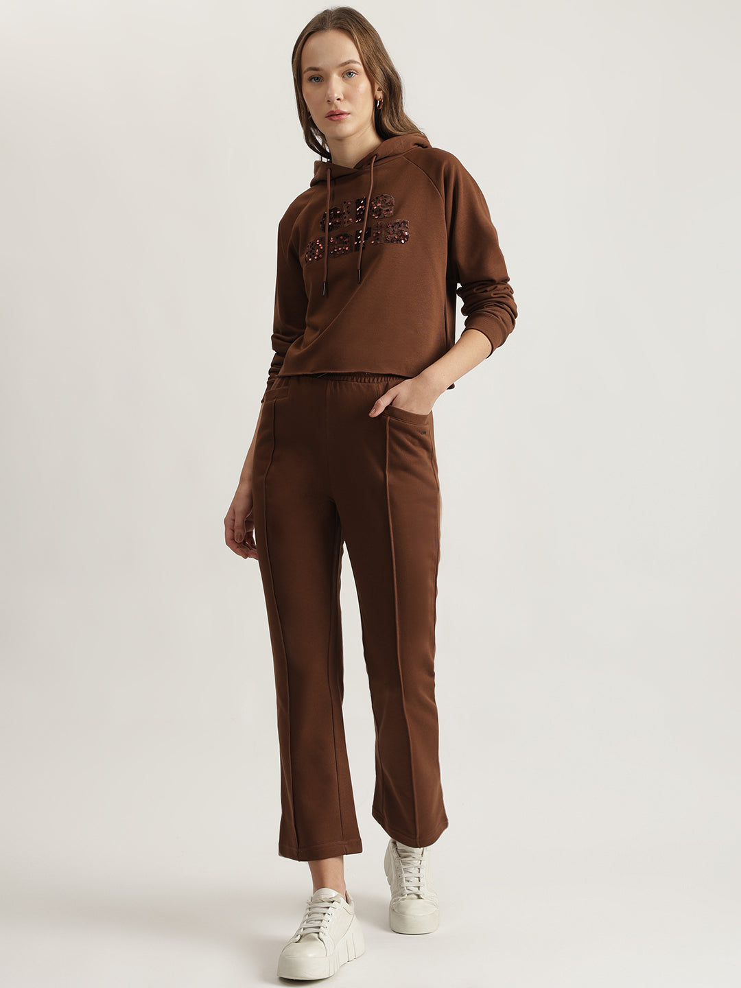 Elle Women Brown Solid Relaxed Fit Sweatpant