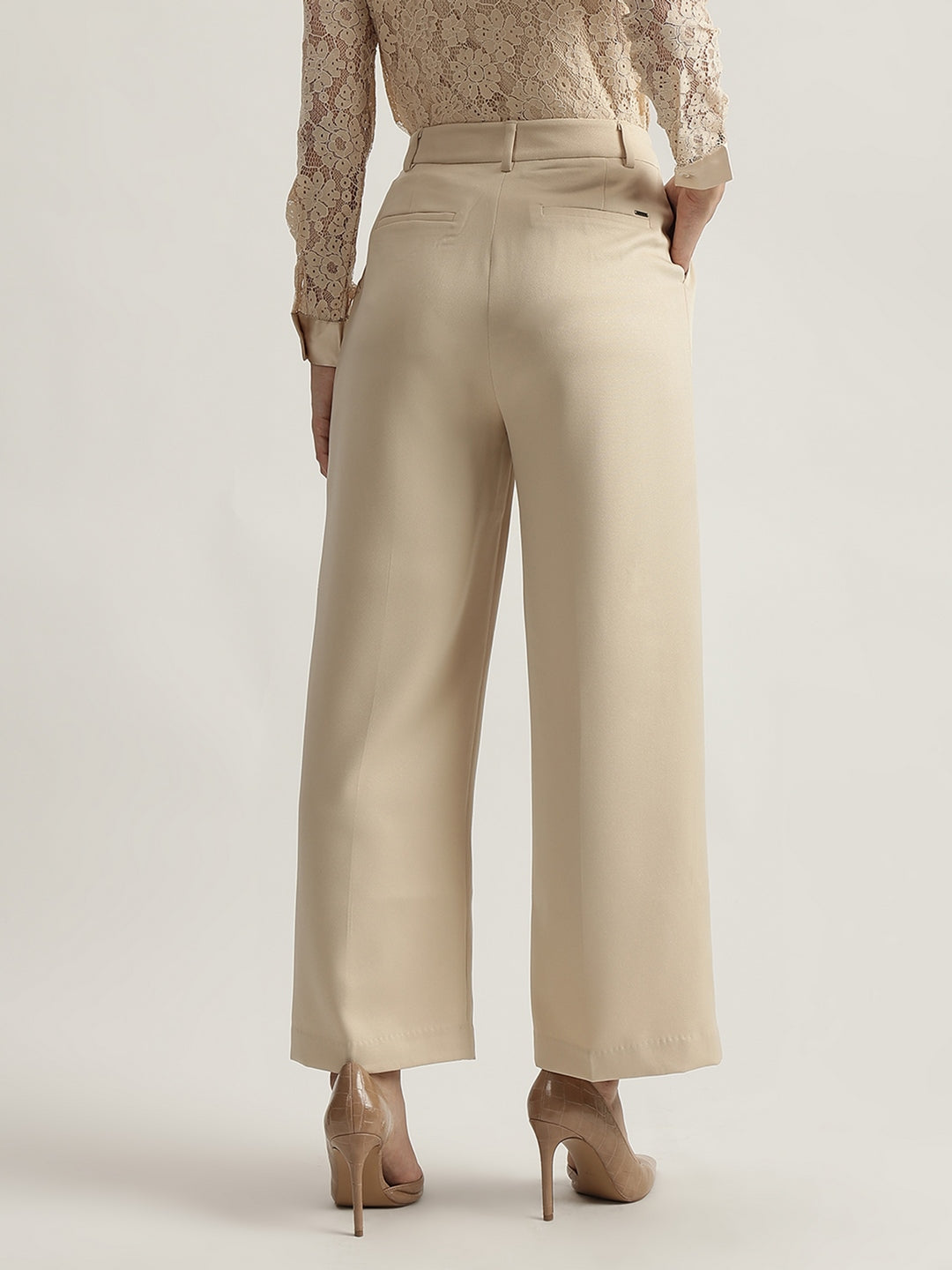 Elle Women Solid High-Rise Double Pleated Trouser