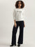 Elle Women White Solid Round Neck Full Sleeves Sweatshirt