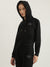 Elle Women Black Solid Hooded Full Sleeves Sweatshirt