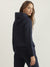 Elle Women Navy Blue Solid Hooded Full Sleeves Sweatshirt