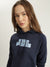 Elle Women Navy Blue Solid Hooded Full Sleeves Sweatshirt