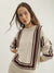 Elle Women Cream Self Design Round Neck Full Sleeves Pullover Style Sweater