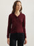 Elle Women Wine Solid Notched Collar Full Sleeves Pullover Style Sweater