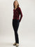 Elle Women Wine Solid Notched Collar Full Sleeves Pullover Style Sweater