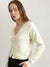 Elle Women Cream Solid V-Neck Full Sleeves Cardigan