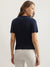 Elle Women Navy Blue Solid Round Neck Short Sleeves T-Shirt