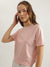 Elle Women Pink Solid Round Neck Short Sleeves T-Shirt