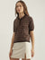 Elle Women Brown Printed Polo Collar Short Sleeves T-Shirt