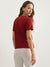 Elle Women Red Solid Round Neck Short Sleeves T-Shirt