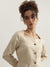 Elle Women Beige Solid Square Neck Full Sleeves Top